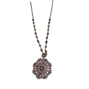 Liz Claiborne Boho Purple Crystal Statement Necklace 24” total Length Boho